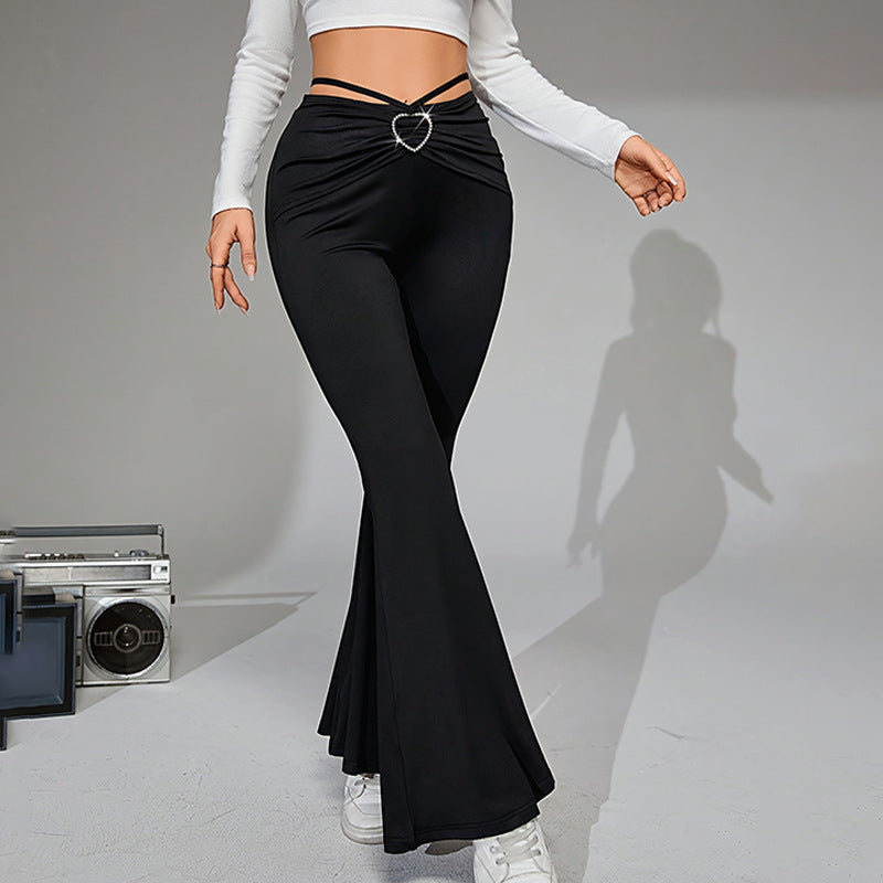 Drune | elegante High-Waist-Flared-Hose mit dekorativem Herzgurt