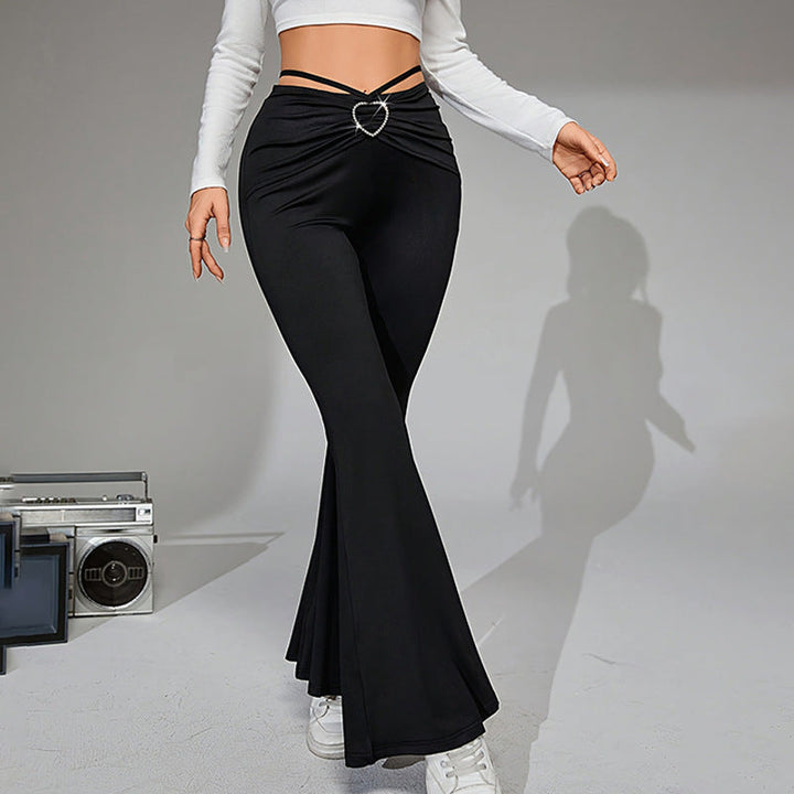 Drune | elegante High-Waist-Flared-Hose mit dekorativem Herzgurt