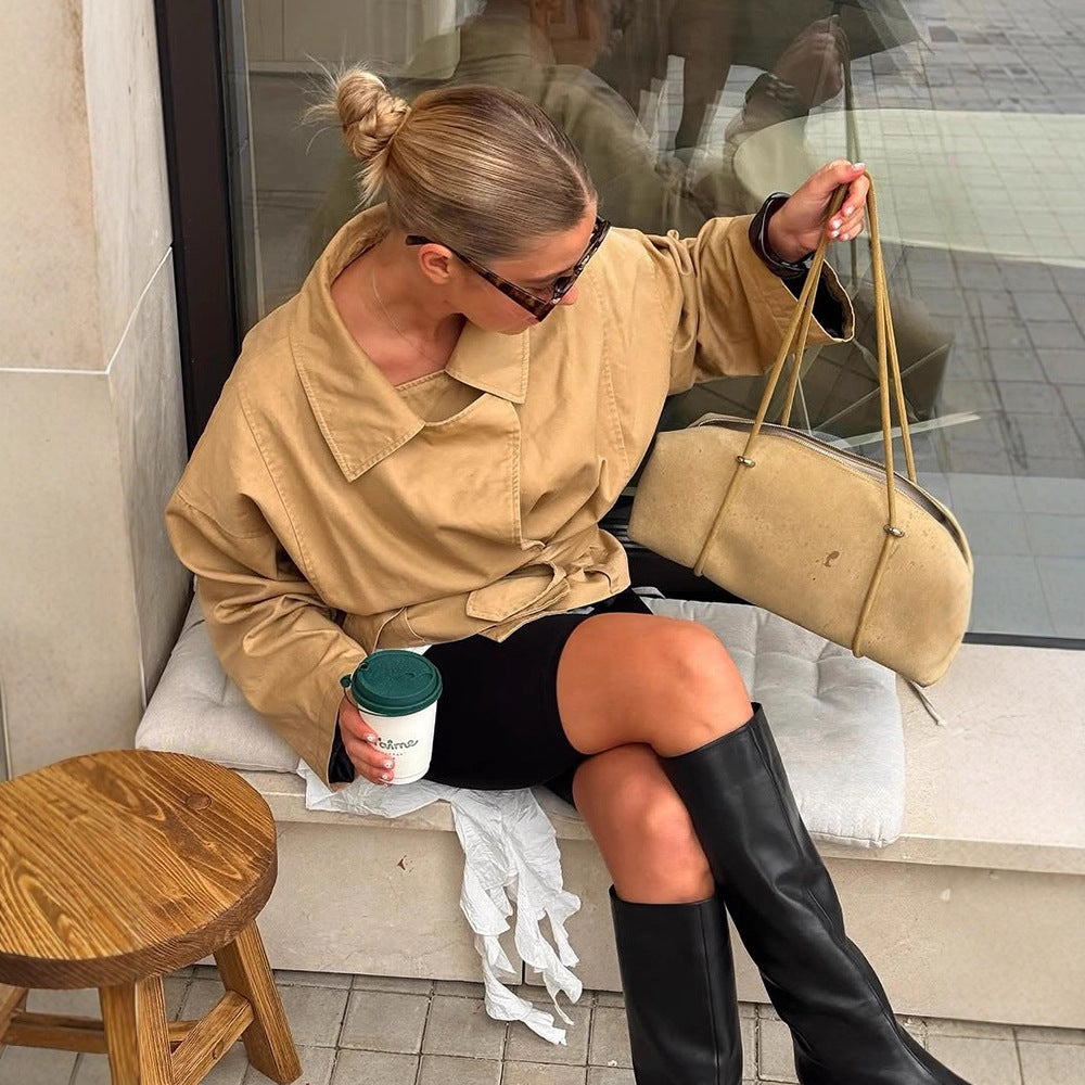 Damen lässige Oversized-Jacke mit Taillenschnürung Drune