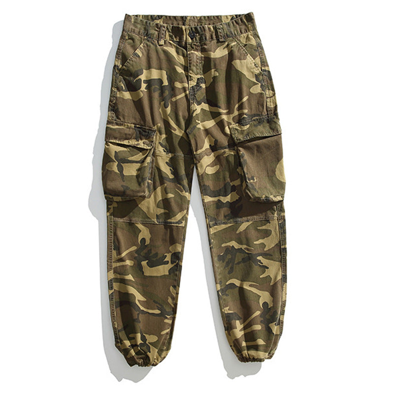 Herren Taktische Cargo-Joggerhose mit elastischem Knöchelabschluss, Mehrfachklapptaschen und Tarnmuster Drune