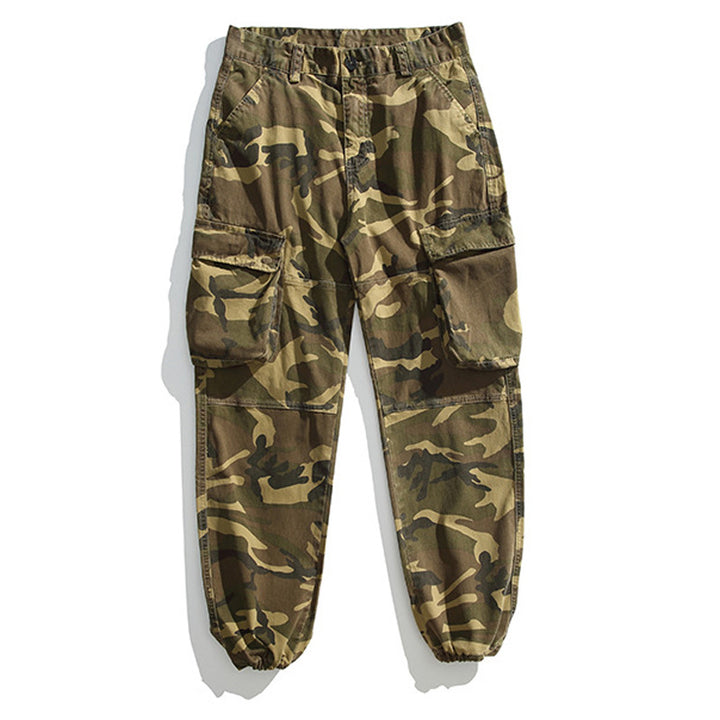 Herren Taktische Cargo-Joggerhose mit elastischem Knöchelabschluss, Mehrfachklapptaschen und Tarnmuster Drune