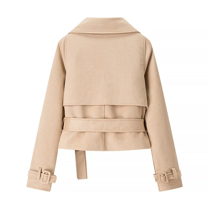 Damen nan cropped Mantelblazer im Velours‑Look mit breitem Revers und Taillengürtel Drune
