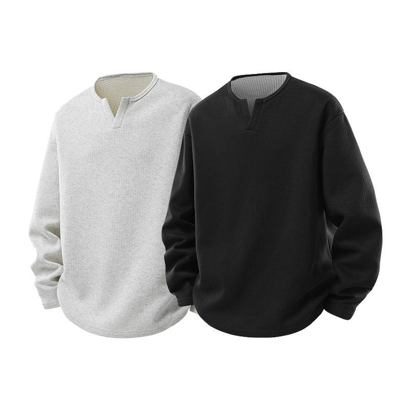 Herren Strukturierter Waffel‑Thermo‑Pullover mit V‑Einsatz und weiter Passform Drune