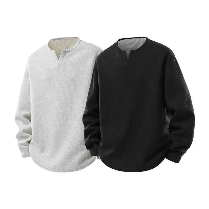Herren Strukturierter Waffel‑Thermo‑Pullover mit V‑Einsatz und weiter Passform Drune