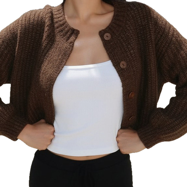 Damen Kurzgeschnittene Rippstrick-Cardigan mit Ballonärmeln und Zierknopfleiste Drune