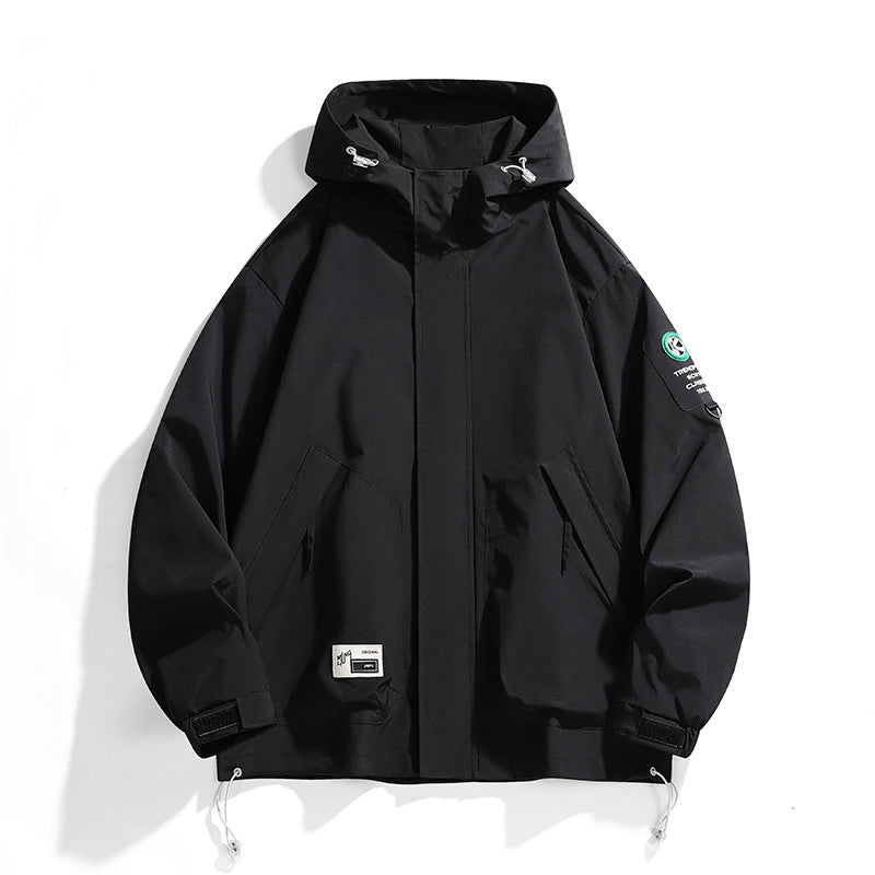 Herren Oversize-Utility-Kapuzenjacke mit verstellbarem Saum, verdecktem Reißverschluss und Multifunktions-Taschen Drune