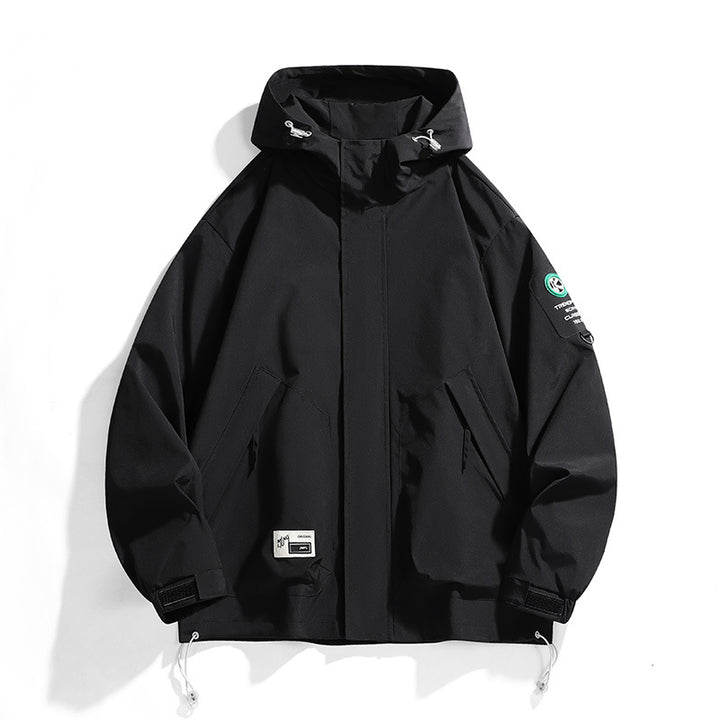 Herren Oversize-Utility-Kapuzenjacke mit verstellbarem Saum, verdecktem Reißverschluss und Multifunktions-Taschen Drune