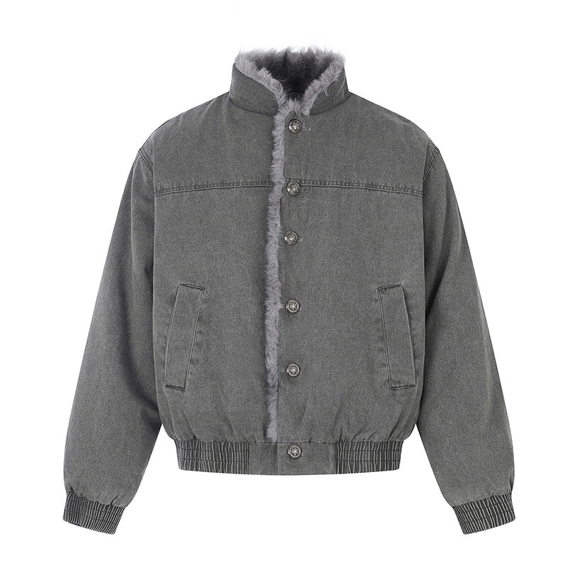 Damen gefütterte Denim-Bomberjacke mit Teddykragen und elastischem Saum Drune