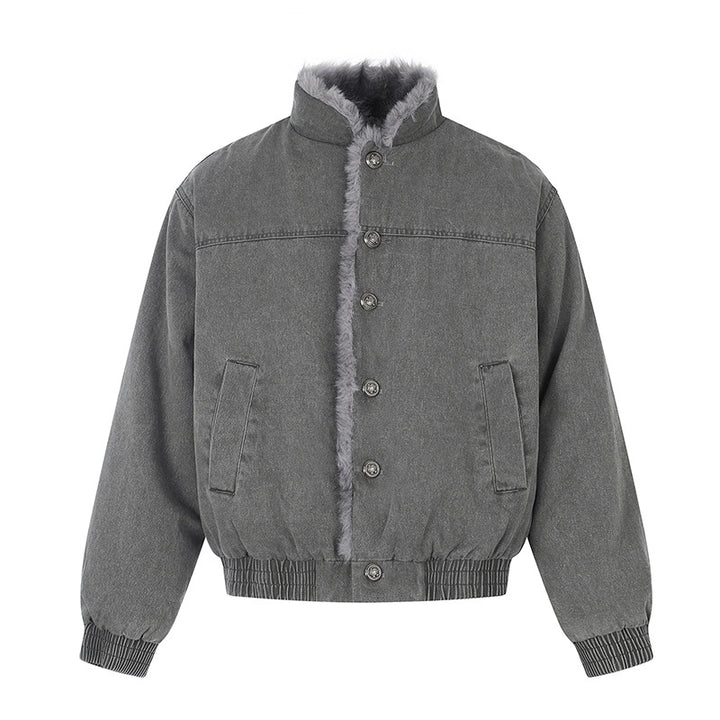 Damen gefütterte Denim-Bomberjacke mit Teddykragen und elastischem Saum Drune