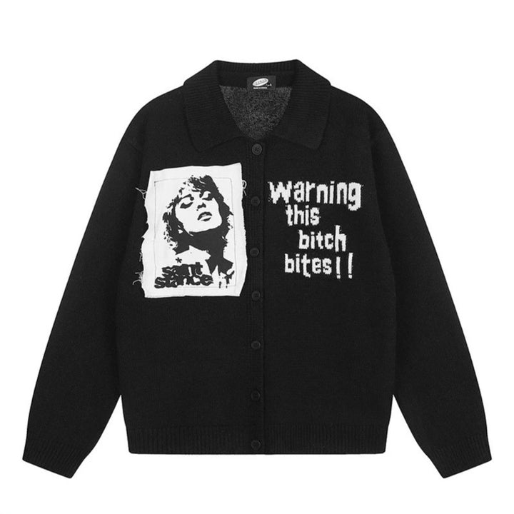 Damen Strick-Cardigan mit Hemdkragen, Knopfleiste und Statement-Patch Drune