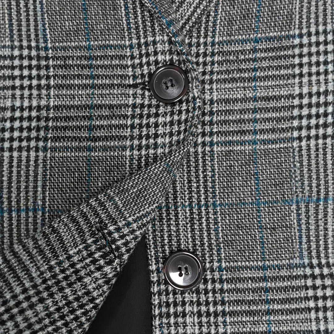 Damen Lockerer Glencheck-Blazer mit Reverskragen, Pattentaschen und Ein-Knopf-Verschluss Drune