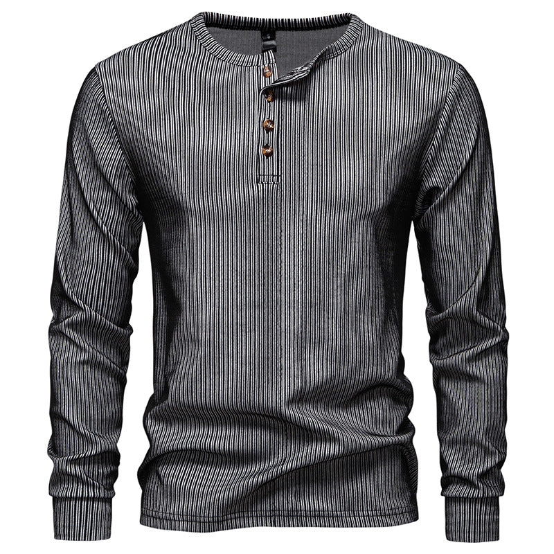 Herren Slim-Fit Gerippter Henley-Langarmpullover mit Rundhalsausschnitt und Knopfleiste Drune