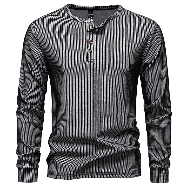 Herren Slim-Fit Gerippter Henley-Langarmpullover mit Rundhalsausschnitt und Knopfleiste Drune
