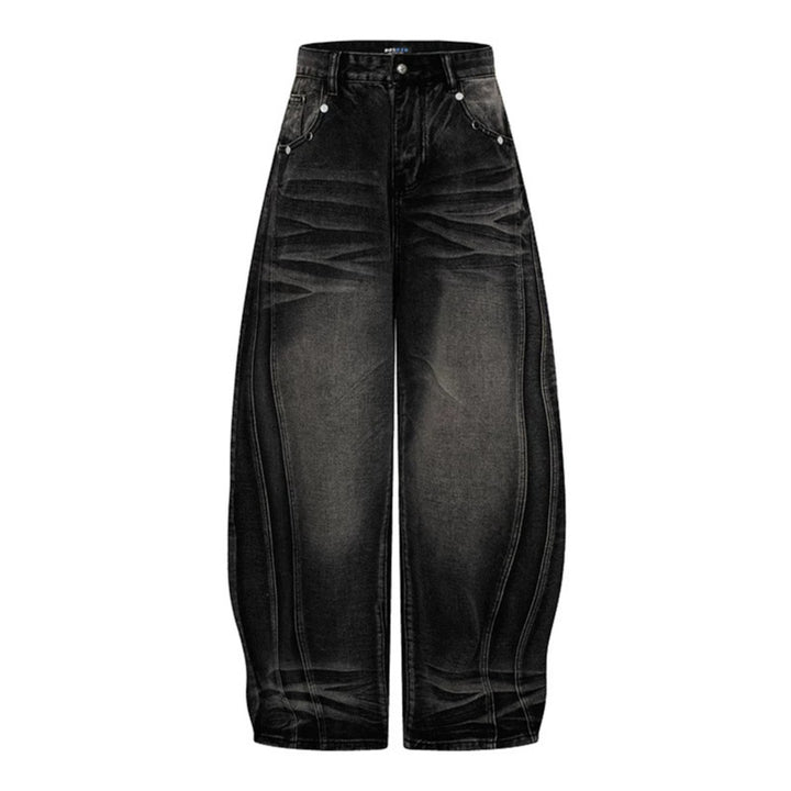 Damen Weite High‑Waist Ballon-Jeans mit Ziernähten Drune