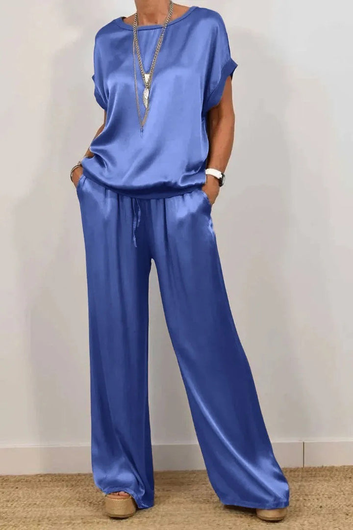 Damen elegantes Lounge-Set mit fließendem Schnitt und elastischem Bund Drune