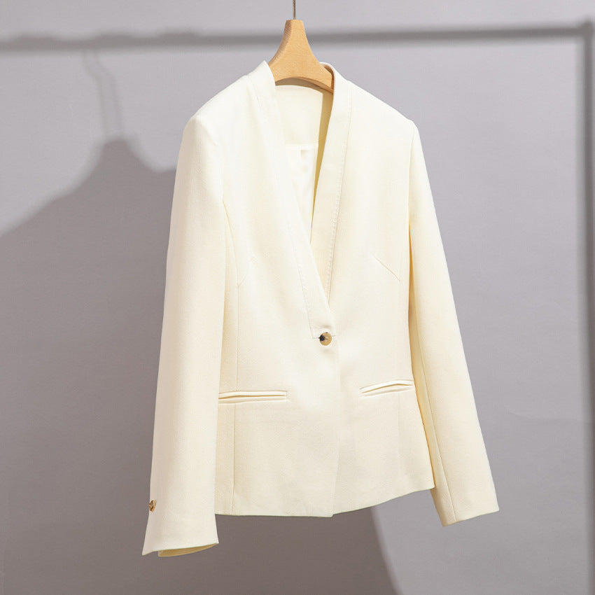 Damen Figurbetonter Ein-Knopf-Blazer mit minimalistischer V-Front und Einschubtaschen Drune
