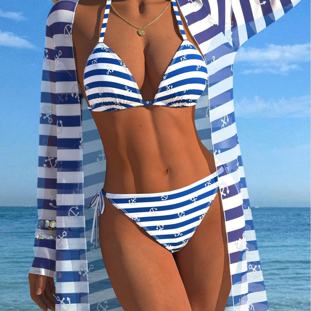 Damen Bikini-Set mit gepolstertem Bustier-Oberteil und elegantem Chiffon-Cover-Up Drune