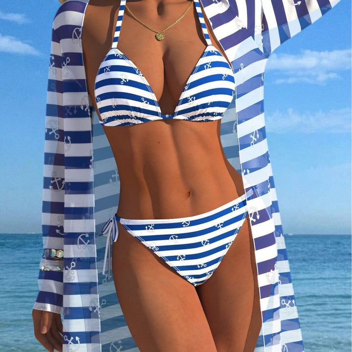 Damen Bikini-Set mit gepolstertem Bustier-Oberteil und elegantem Chiffon-Cover-Up Drune