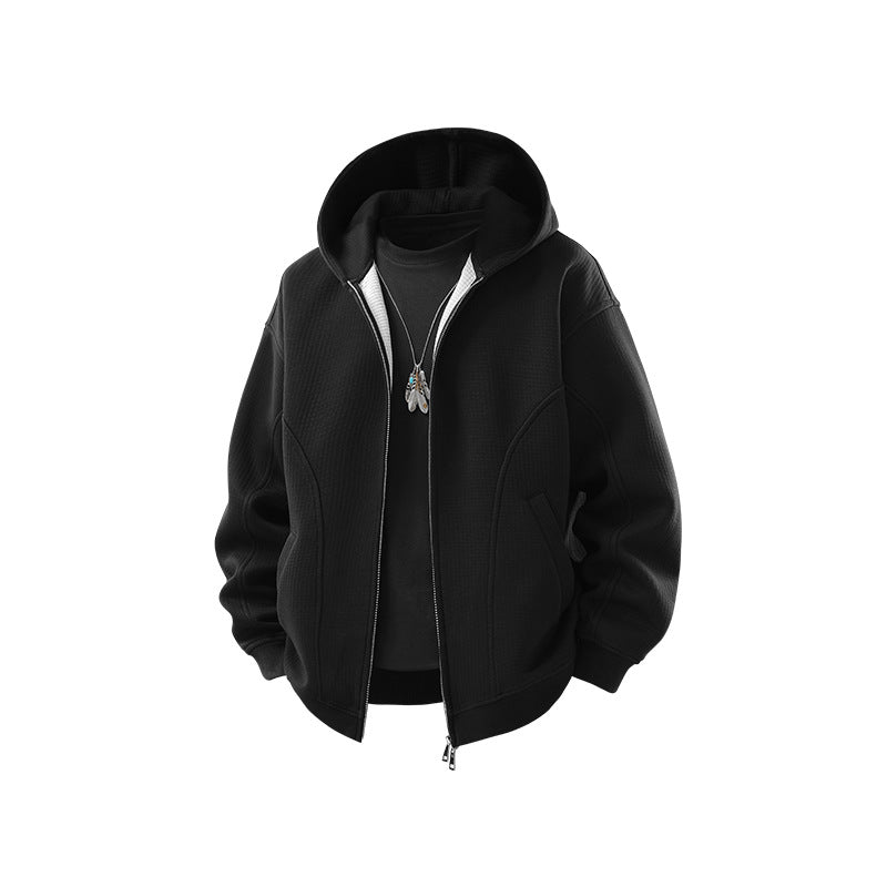 Herren Kapuzensweatjacke mit durchgehendem Reißverschluss, geripptem Saum und versteckten Seitentaschen Drune