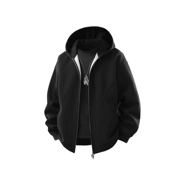 Herren Kapuzensweatjacke mit durchgehendem Reißverschluss, geripptem Saum und versteckten Seitentaschen Drune