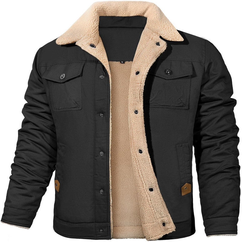 Herren Sherpa-gefütterte Canvas-Truckerjacke mit Thermofutter und Brusttaschen Drune