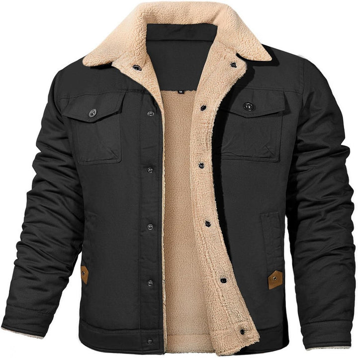 Herren Sherpa-gefütterte Canvas-Truckerjacke mit Thermofutter und Brusttaschen Drune
