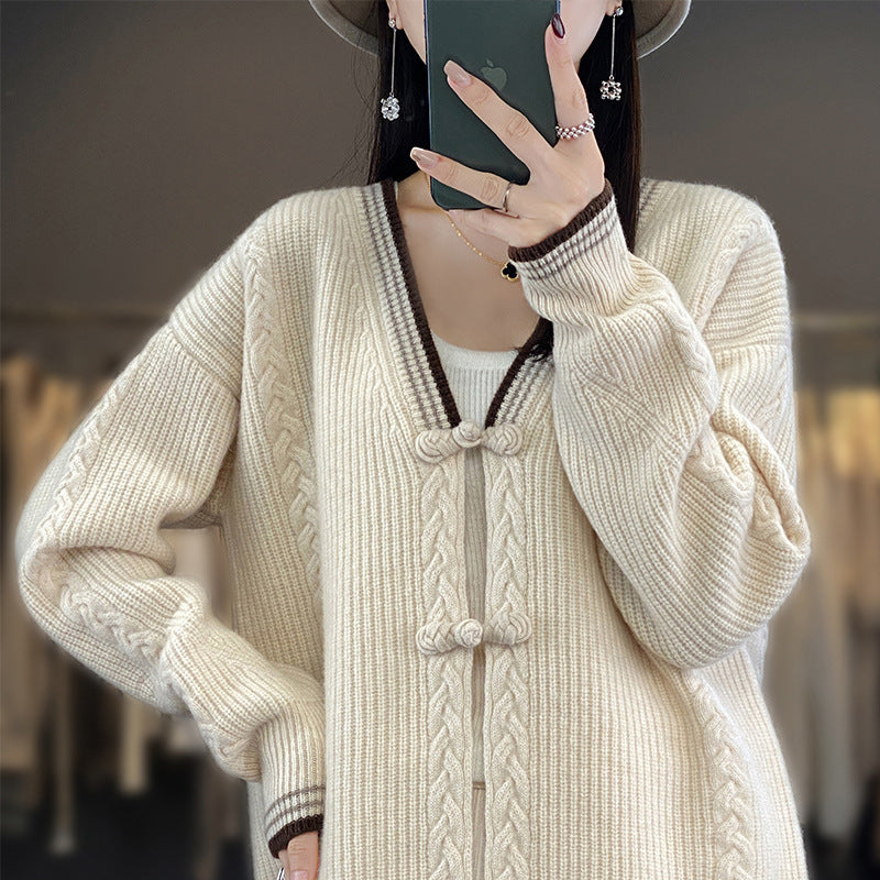Damen Strickcardigan mit Zopfmuster und dekorativen Knotenverschlüssen Drune