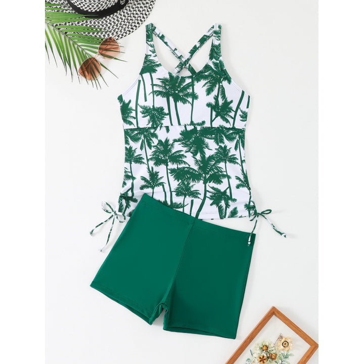 Damen Tankini-Set mit aufregendem Palmenmotiv und verstellbaren Schnüren Drune