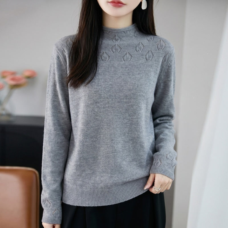 Damen Kurzrollkragenpullover aus Feinstrick mit Ajour‑Yoke und geripptem Saum Drune