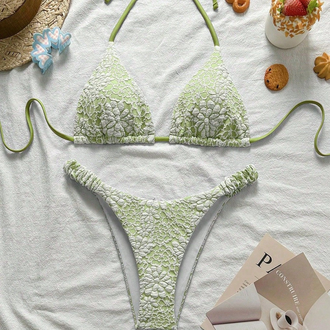 Damen Blumendekorierter Triangel-Bikini Drune