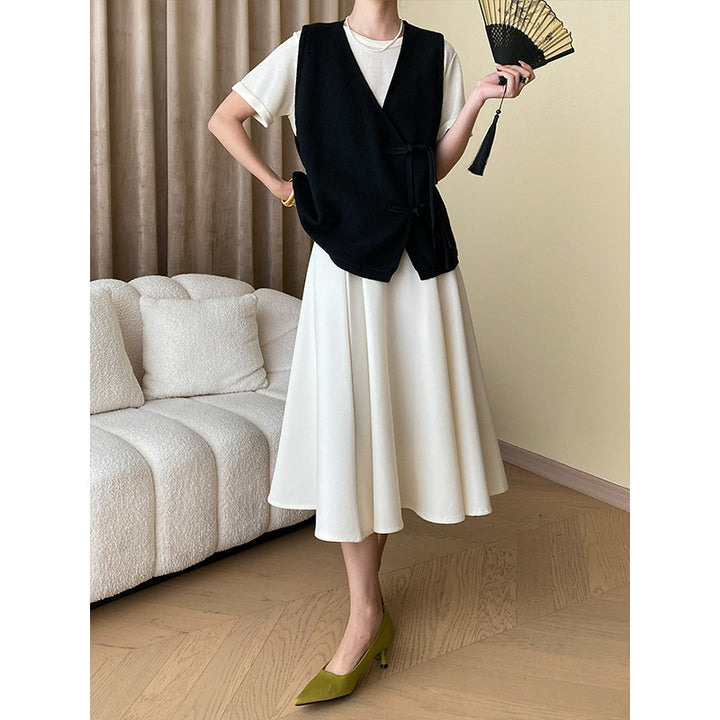 Damen elegante Weste mit seitlichen Taschen und Bindegürtel Drune