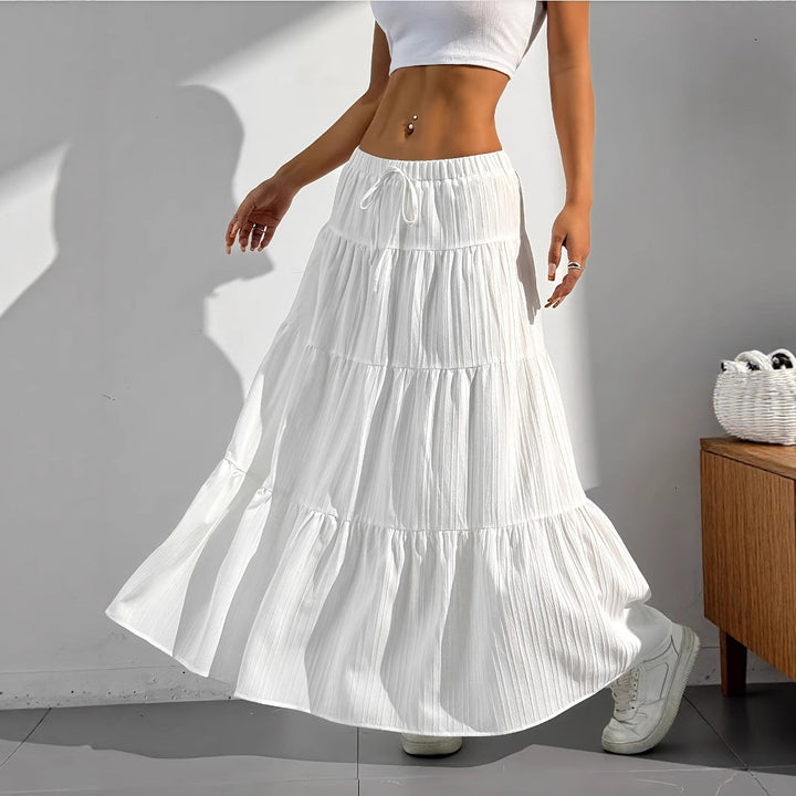 Damen Maxi-Rock mit lässigem Volant-Design und elastischem Bund Drune