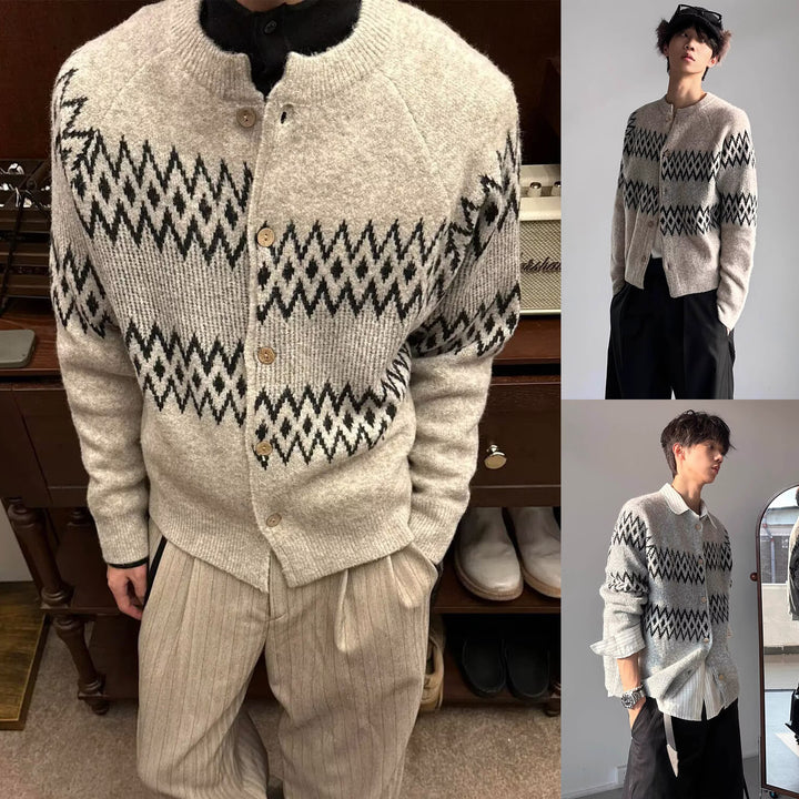 Herren Modische Strickjacke mit geometrischem Muster Drune