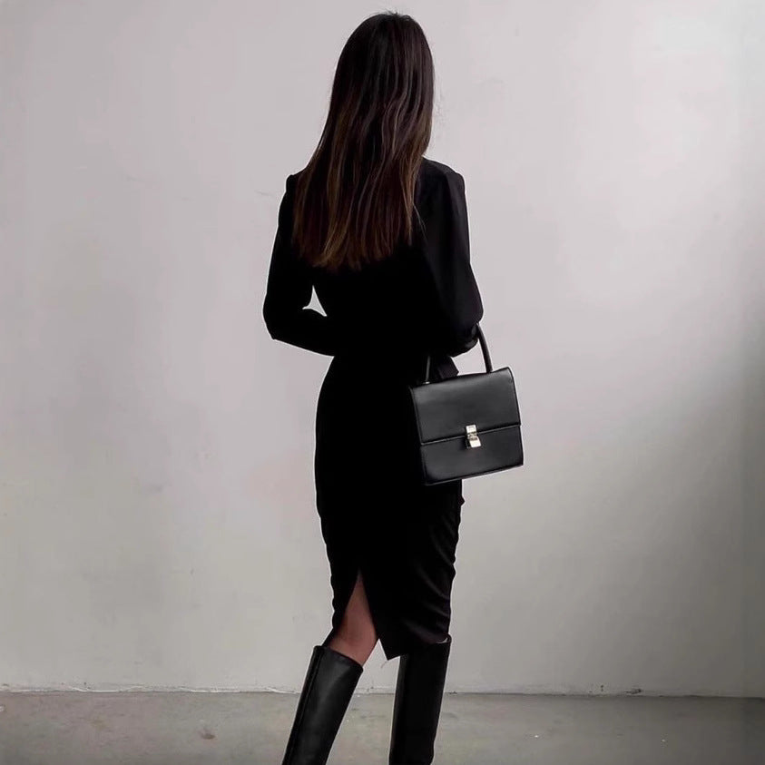 Damen figurbetontes Wickelkleid mit langen Ärmeln und elegantem Schnitt Drune