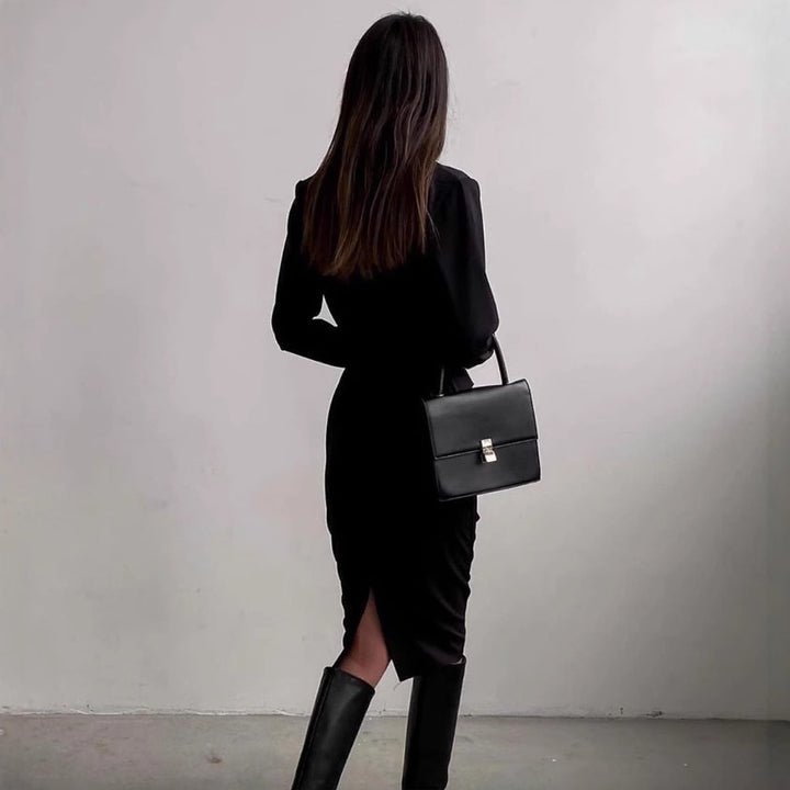 Damen figurbetontes Wickelkleid mit langen Ärmeln und elegantem Schnitt Drune