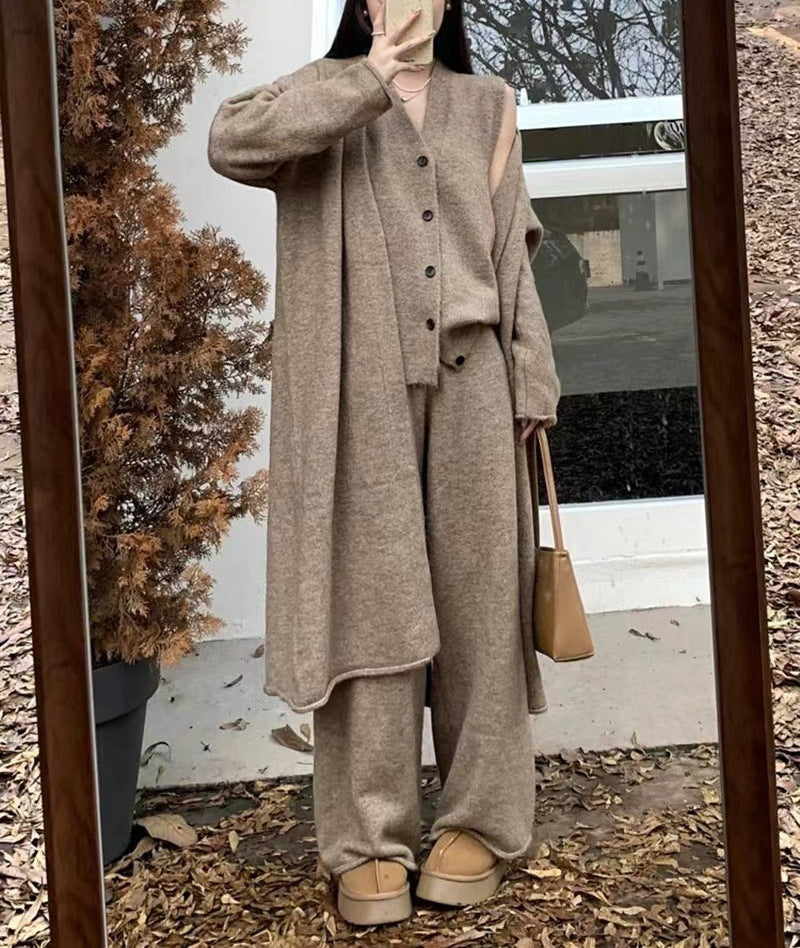 Damen Strickensemble mit wärmendem Cardigan und bequemen Hosen Drune