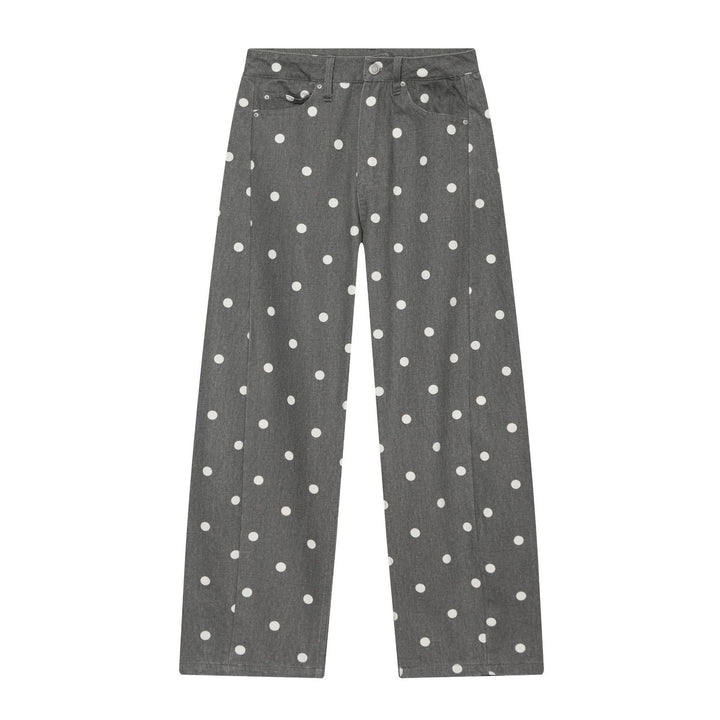 Damen Hochtaillierte weite Culotte-Jeans mit aufgesetzten Gesäßtaschen und Pünktchenprint Drune