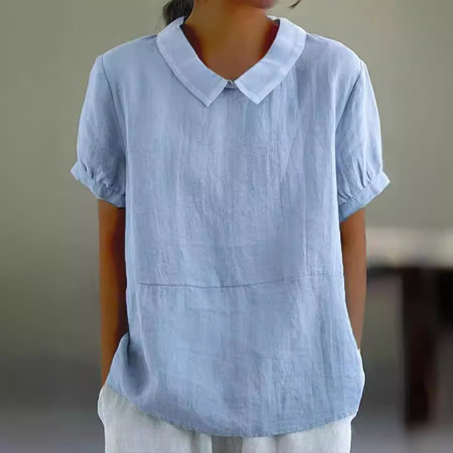 Damen luftige Bluse mit Kragen und umschlägigen Ärmeln Drune