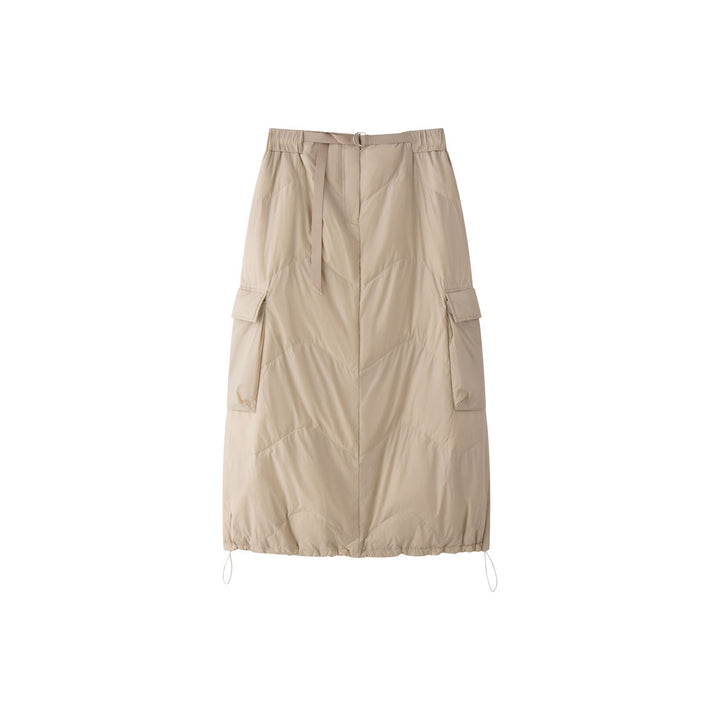 Damen Wattierter Stepp-Midirock mit Cargo-Tasche und Tunnelzug Drune