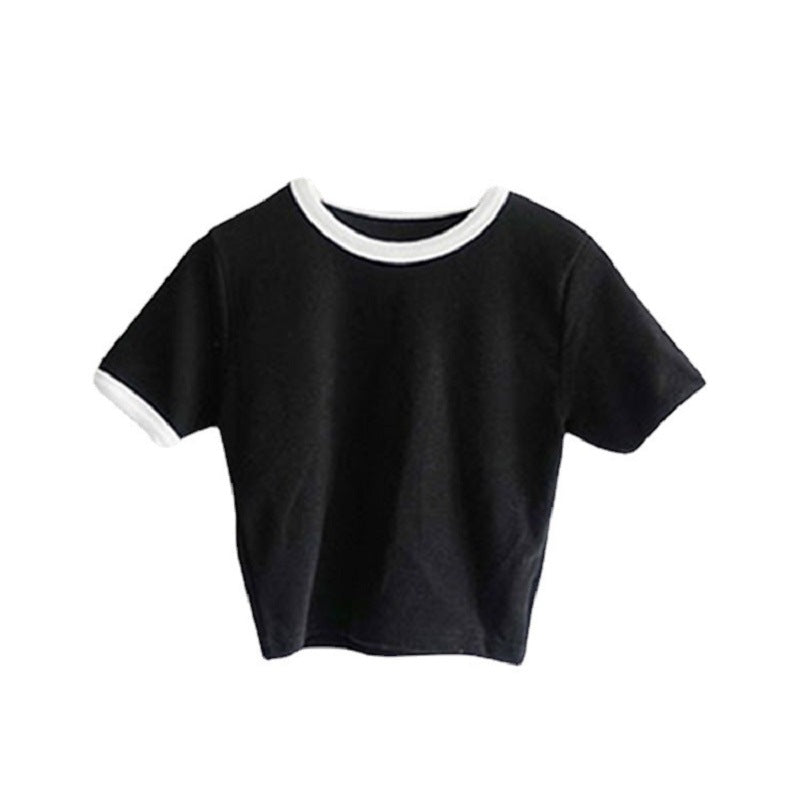 Damen Cropped T-Shirt mit kontrastierenden Ärmelabschlüssen und lässigem Schnitt