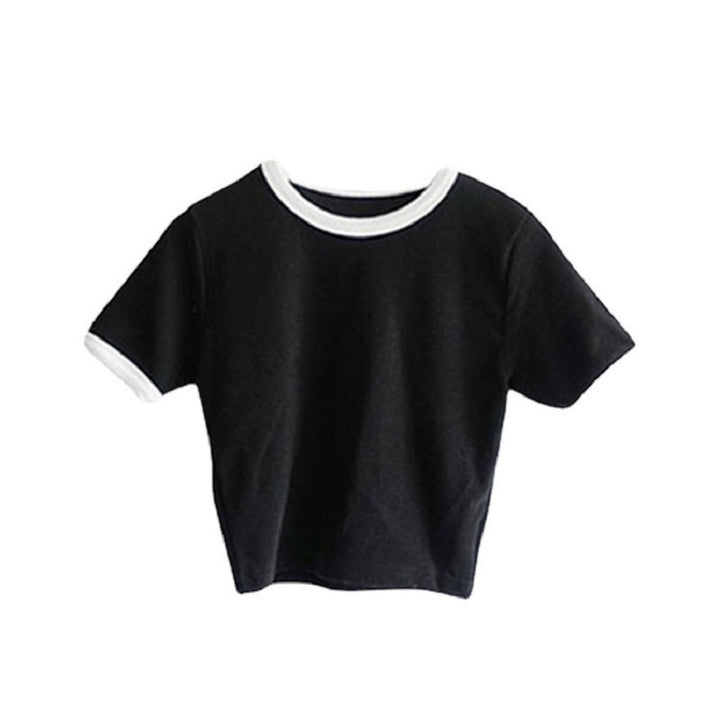 Damen Cropped T-Shirt mit kontrastierenden Ärmelabschlüssen und lässigem Schnitt