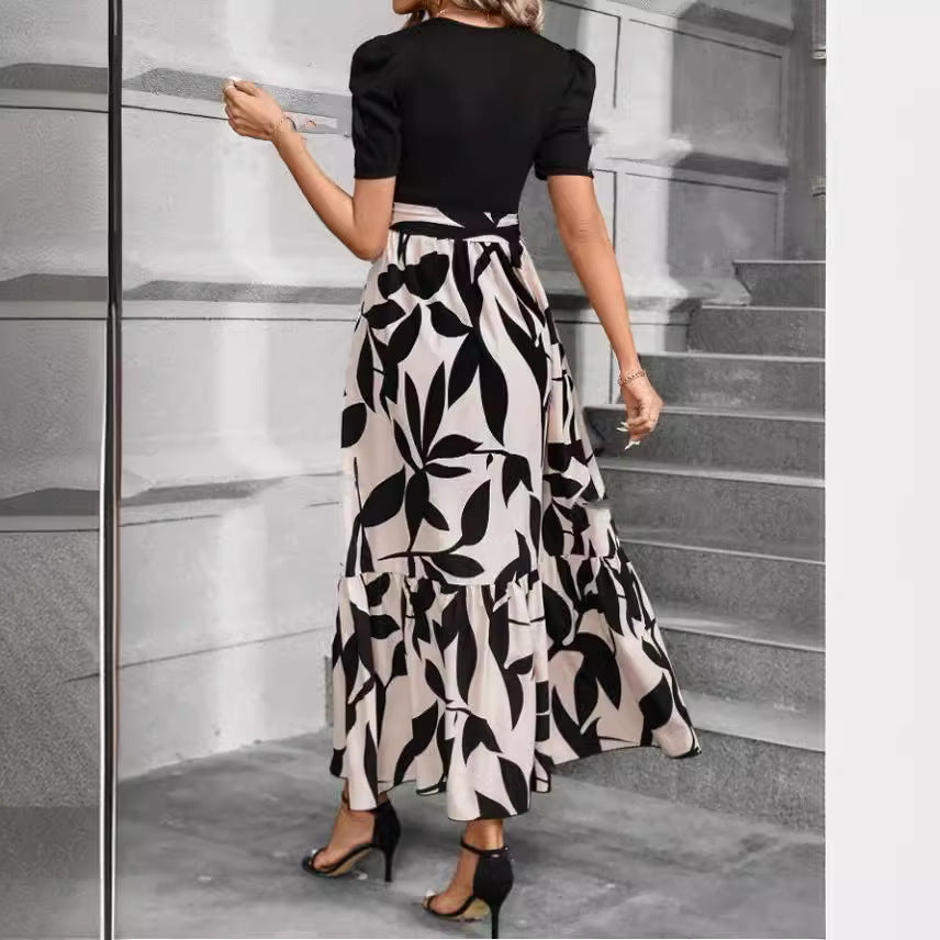 Damen Maxikleid mit floralen Akzenten und elastischem Bund Drune
