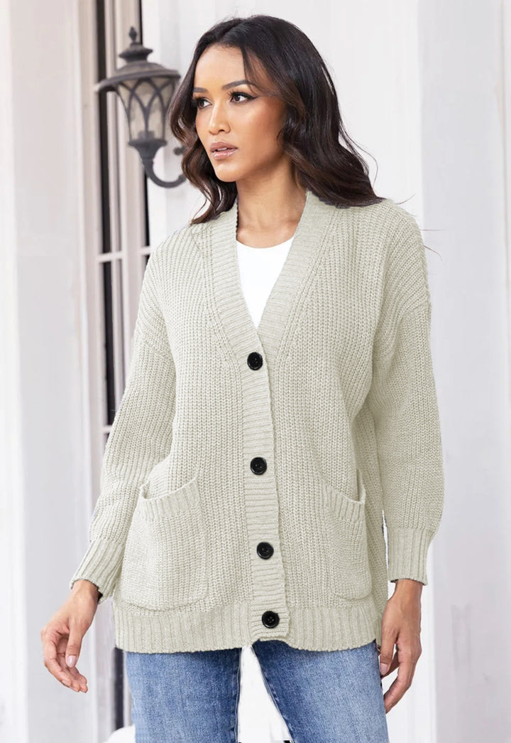 Damen Strickjacke mit großen Taschen und klassischem Knopfverschluss Drune