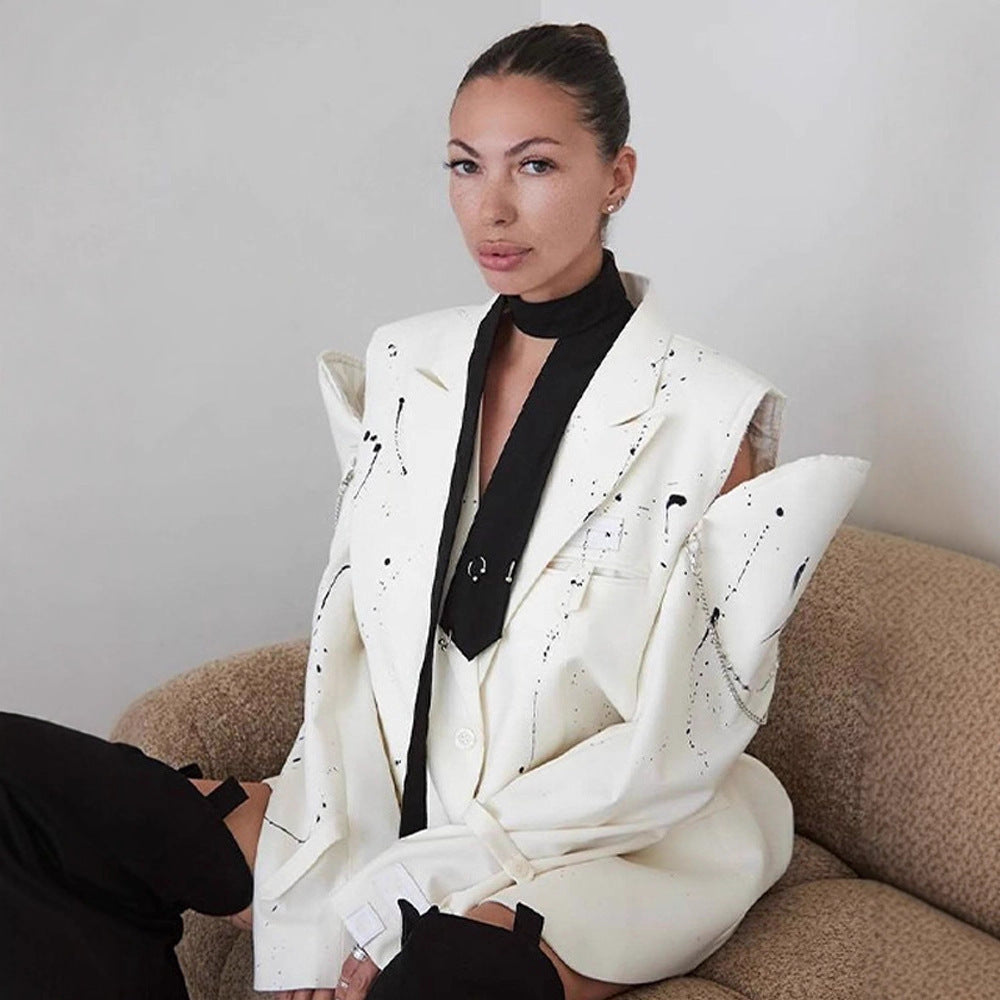 Damen Oversize-Blazer mit Cut-Out-Schultern und Paint‑Splatter‑Optik Drune