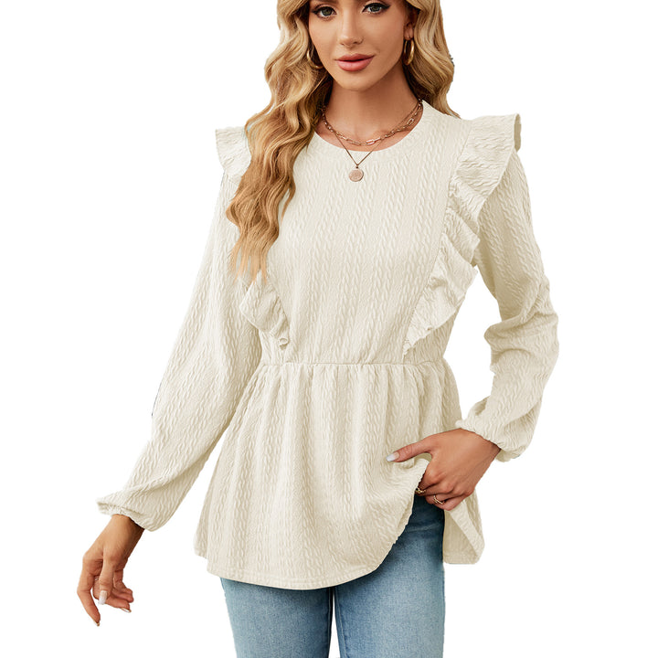 Damen trendiges Blusenshirt mit Rüschendetails und elastischem Bund Drune