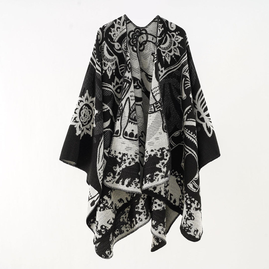 Damen Ornamentales Jacquard-Wickelcape mit weichem Fall Drune