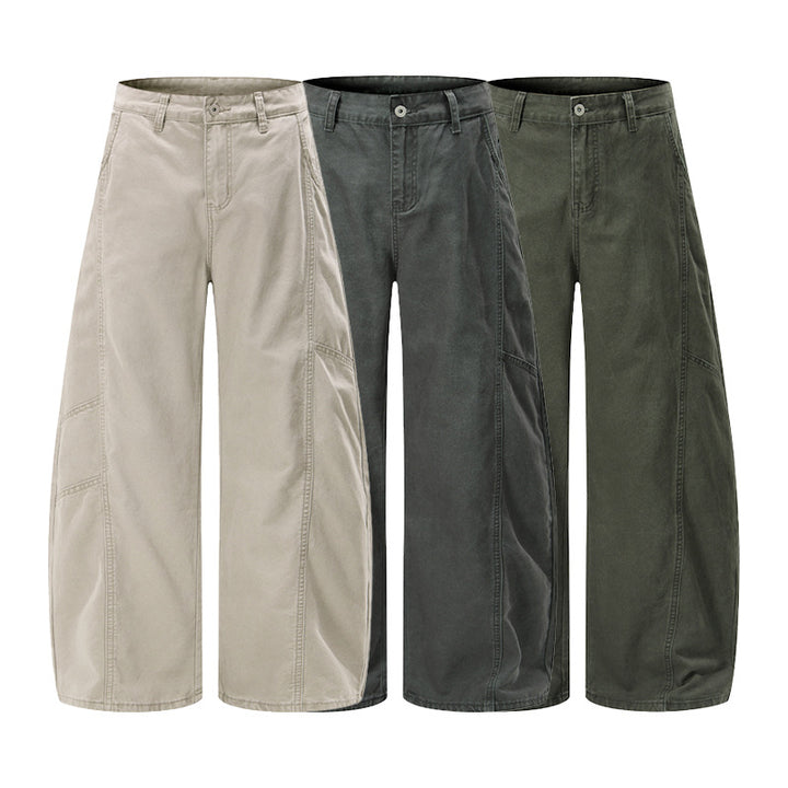 Herren Weite Twill-Palazzo-Hose mit tiefem Schritt und verstärkten Nähten Drune