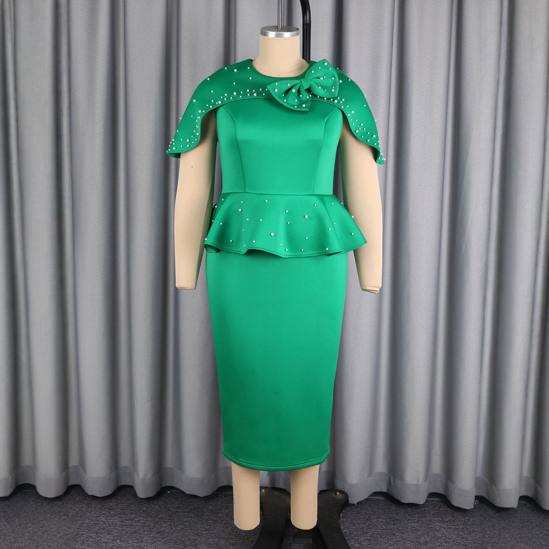 Damen Elegantes Cocktailkleid mit Taillenband und schicker Schößchen-Überwurf Drune