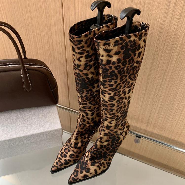 Damen elegante Overknee-Stiefel aus hochwertigem Leder mit spitzem Absatz Drune