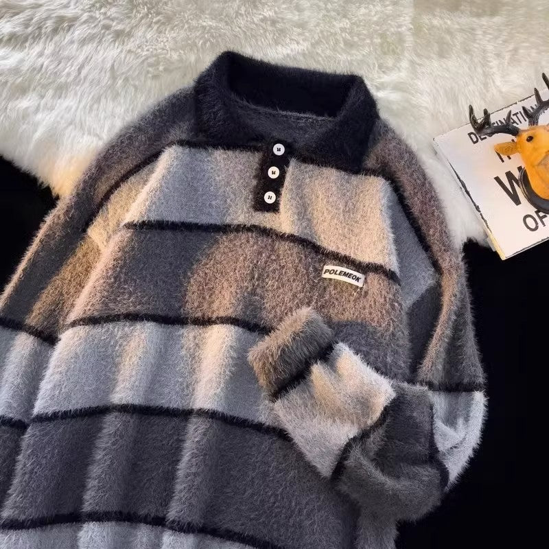 Damen kuscheliger Strickpullover mit klassischem Polokragen Drune